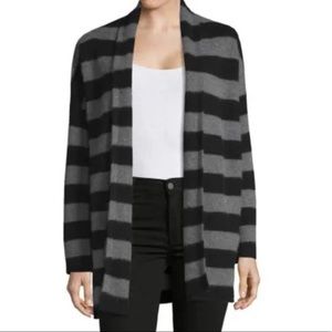 Striped Open Front Cashmere Cardigan In Black Heather